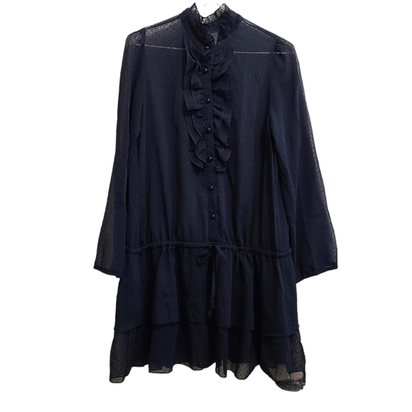 Dresses & Skirts - Sheer Gothic Lolita Ruffle Collar Dress Navy Blue